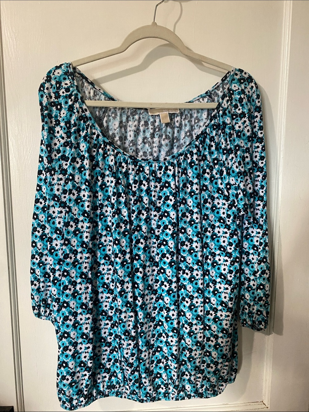 Michael Kors Teal, White & Black Floral Scoop-Neck Tunic